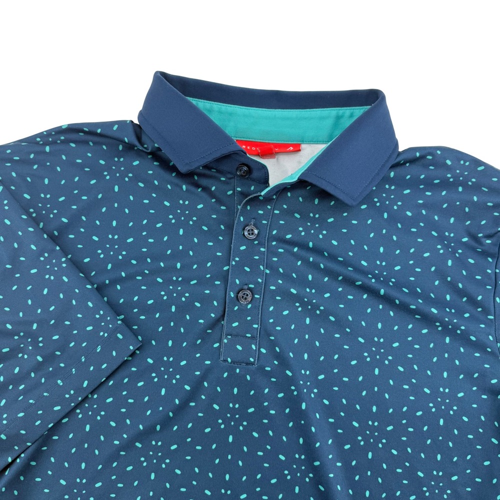 Redvanly Mens‎ Performance Golf Polo Shirt Navy Teal Geometric Pattern Size M